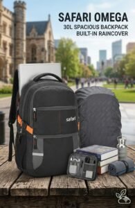 Safari Omega 30L Spacious Laptop Backpack with Built-in Raincover for College and Travel
