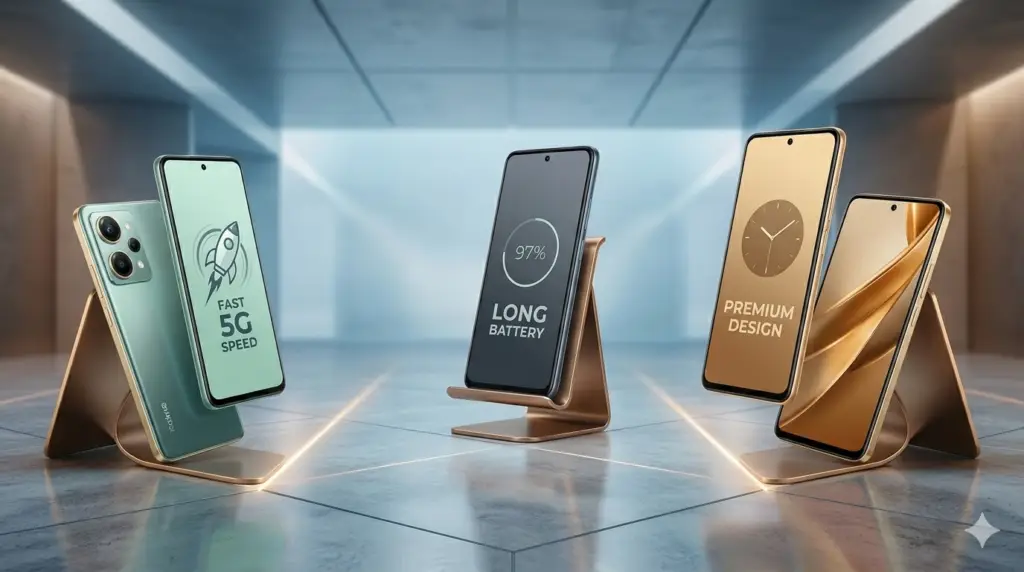 Comparison of best 5G smartphones under 50000 with fast charging and premium design in 2026.