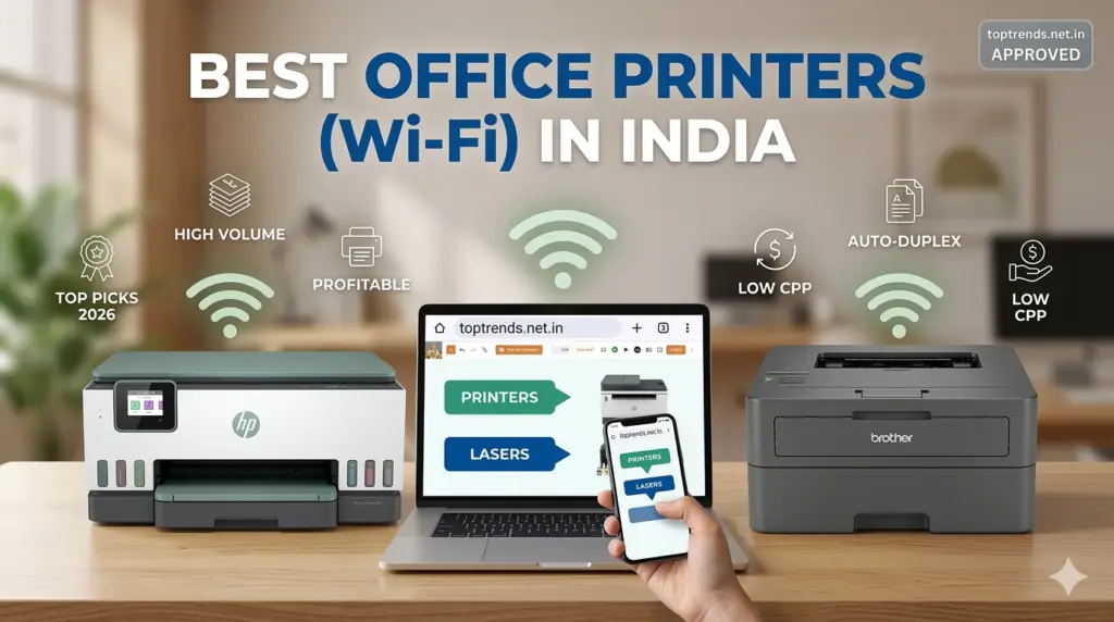 Top-rated Wi-Fi office printers for 2026 in India featuring HP Smart Tank and Brother Laser printer