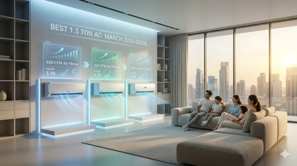 Best 1.5 Ton AC for Hall, Best 1.5 Ton AC for Large Bedroom, Budget 1.5 Ton AC, March 2026 AC Guide.