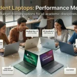 ​"A visual guide and comparison of popular high-performance and budget student laptops in a university setting."