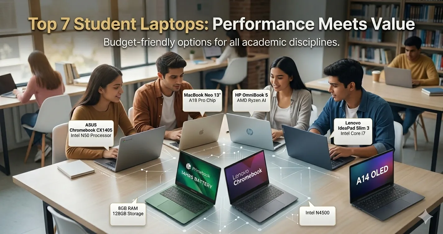 ​"A visual guide and comparison of popular high-performance and budget student laptops in a university setting."