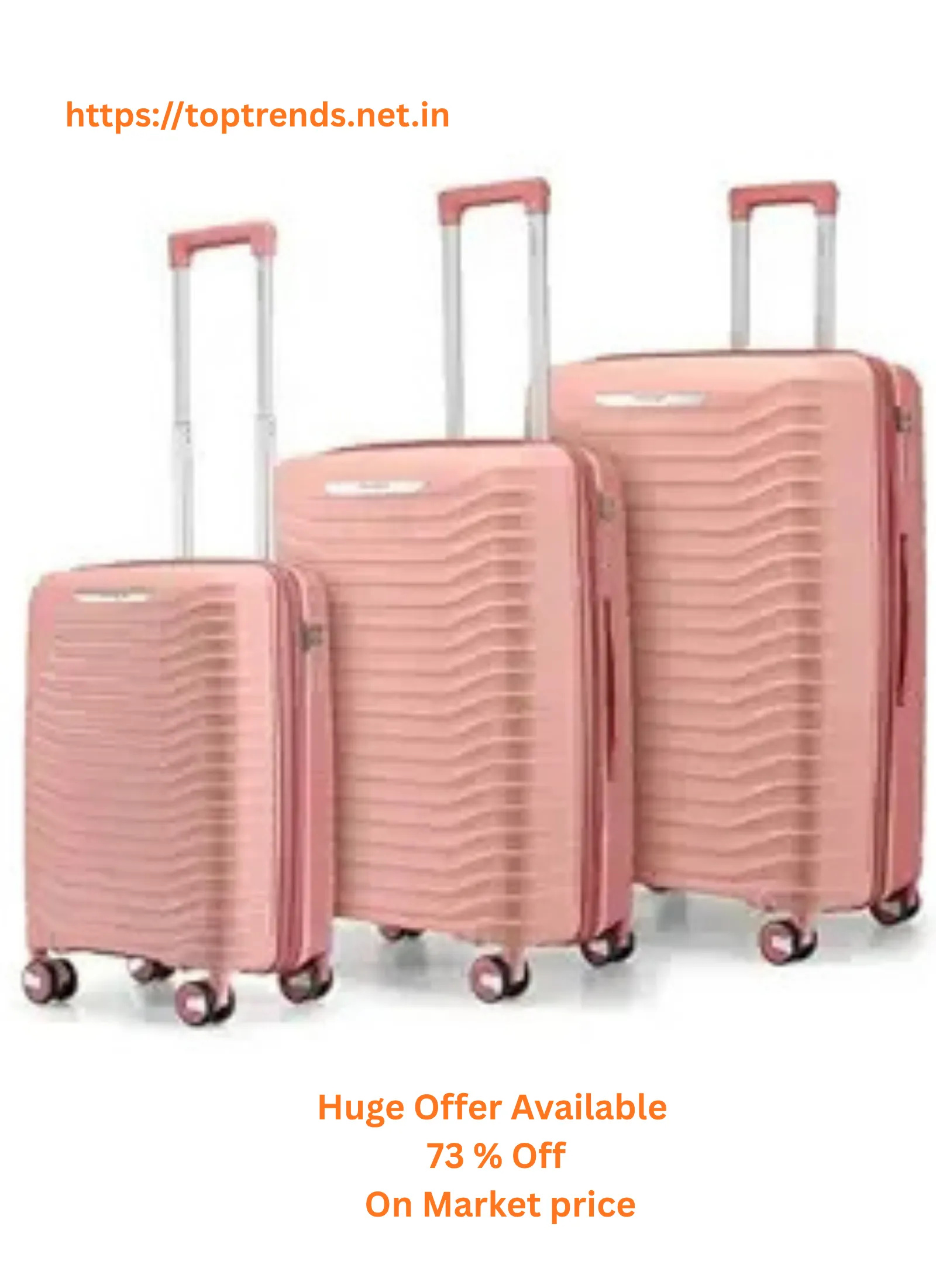 "3 piece pastel pink luggage set with spinner wheels and telescopic handles"