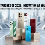 "Top 5G smartphones of 2026 featuring the OnePlus 15, Realme Narzo 90, and Oppo F33 Pro on display in a modern showroom."