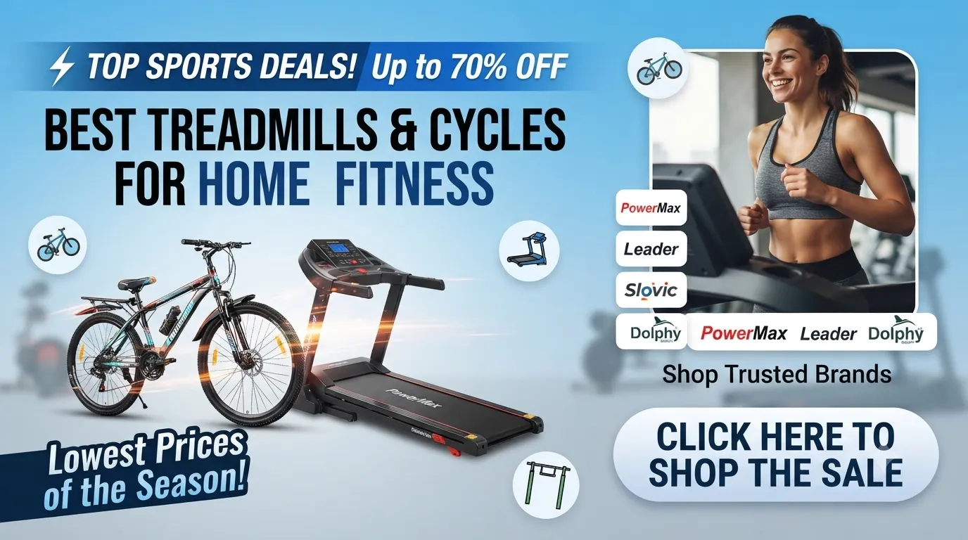 Best sports and fitness deals on treadmills, cycles, and exercise equipment with up to 70% off