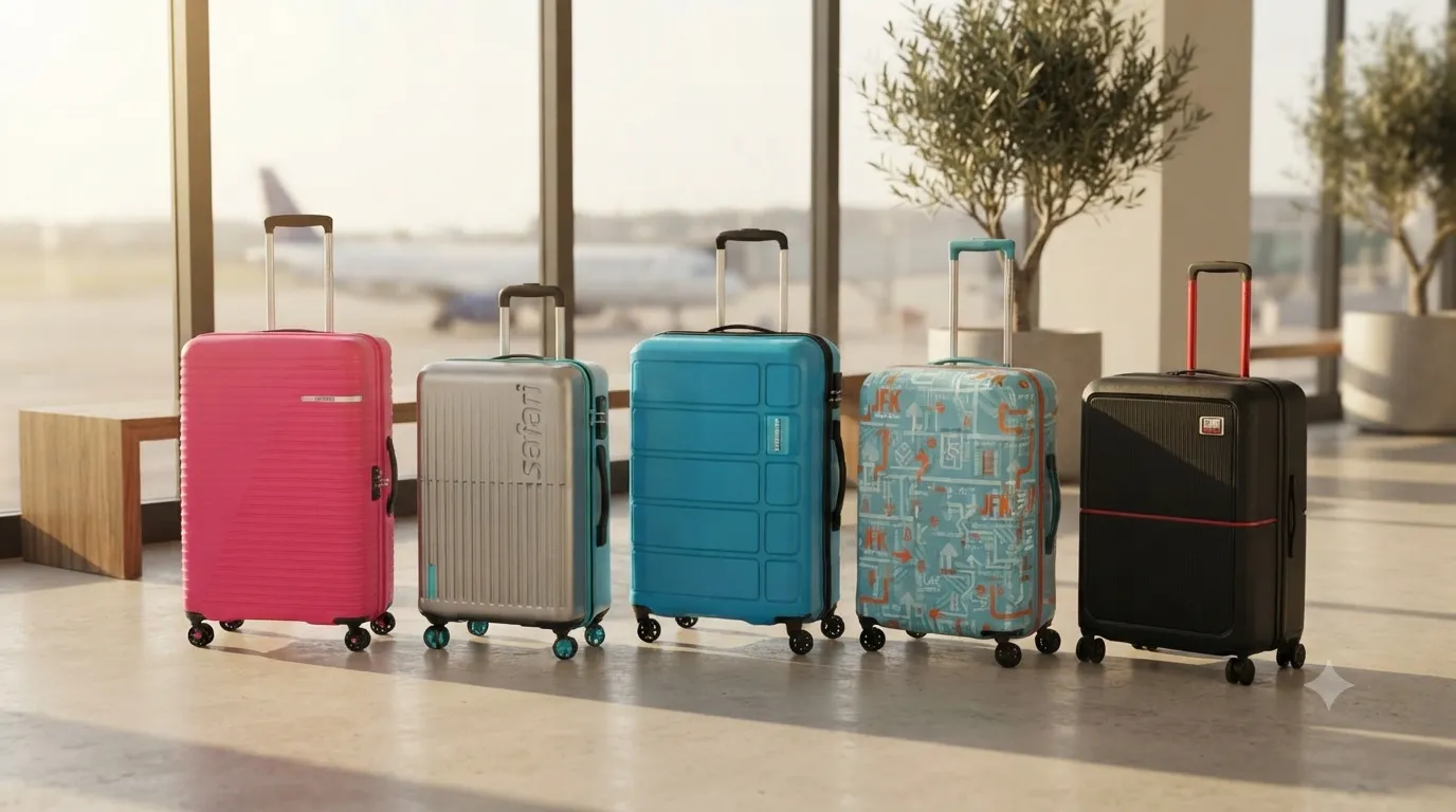 Lineup of stylish check-in trolley bags and luggage for wedding travel in 2026