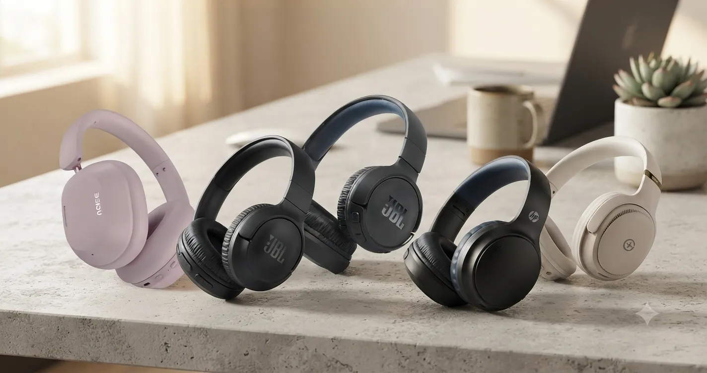 Top 5 Premium Affordable Headphones That Deliver Classical Sound "Best wireless over-ear headphones displayed on a workspace desk."