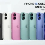 ​"Explore the full iPhone 16 color range: black, white, pink, mint green, and blue. Find your perfect match."